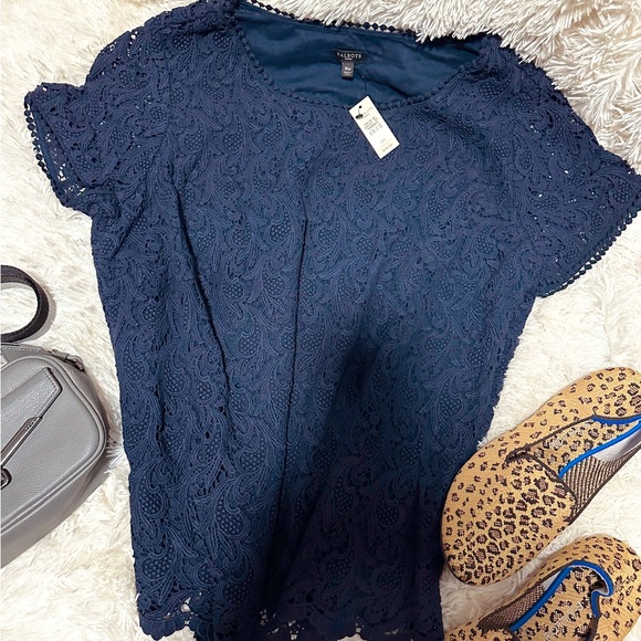 Talbots Tops - Talbots Blue Lace Short Sleeve Blouse